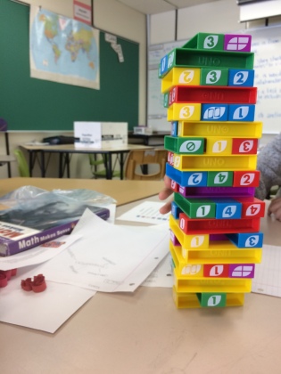 Pre-internship (2018) in my grade 6/7 classroom! Students LOVED the collaboration task centres! This one had collaboration questions connected to each Jenga piece students pulled out!